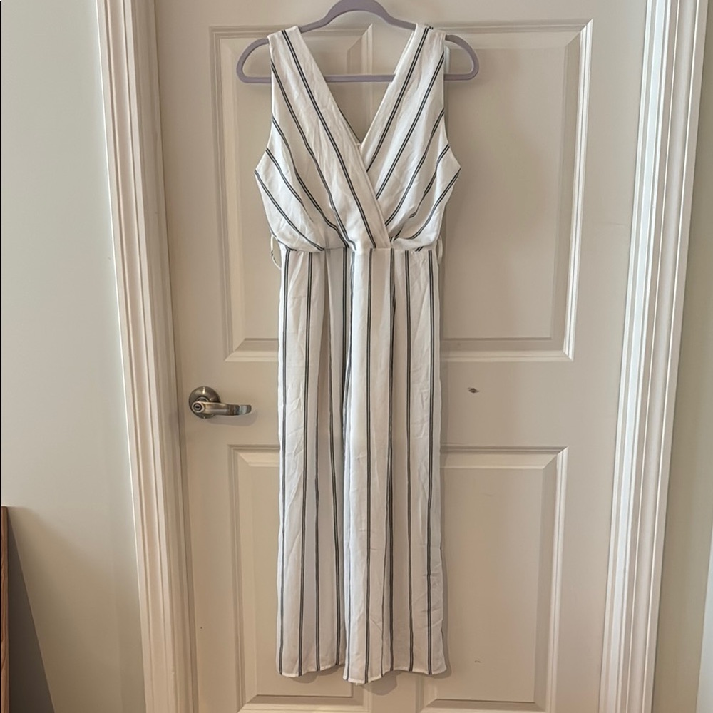 White and Black Striped Jumpsuit